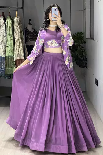Lavender Color Plain Foil Work Heavy Gorgette  Lehenga Fully Stitched Blouse & Koti