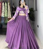 Lavender Color Plain Foil Work Heavy Gorgette  Lehenga Fully Stitched Blouse & Koti