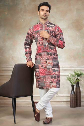 Pink colour cotton with embroidery work kurta pajama menswear collection