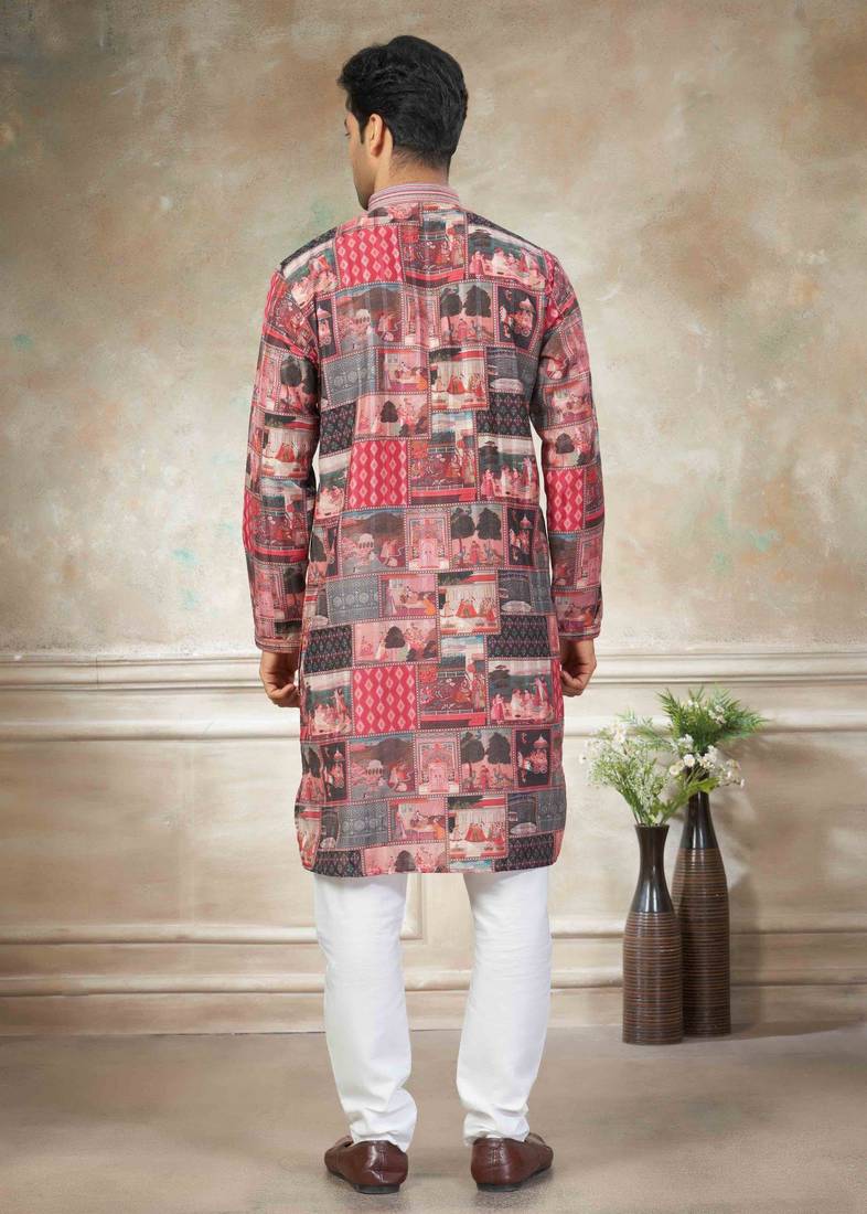 Pink colour cotton with embroidery work kurta pajama menswear collection