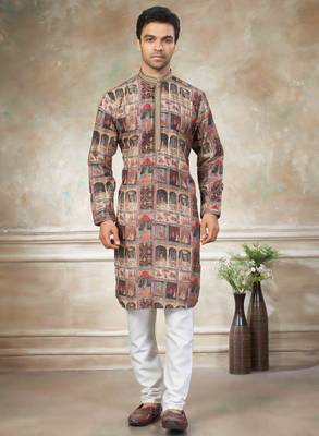 Brown colour cotton with embroidery work kurta pajama menswear collection 1