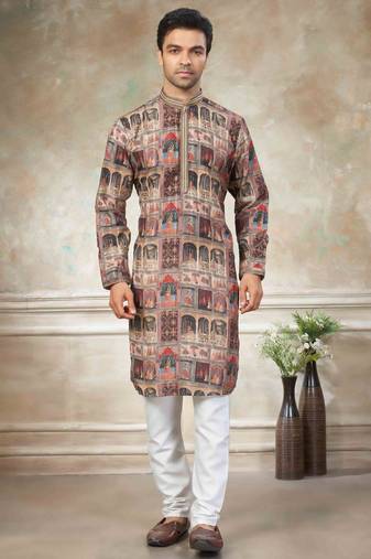 Brown colour cotton with embroidery work kurta pajama menswear collection