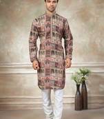 Brown colour cotton with embroidery work kurta pajama menswear collection