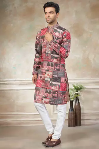 Pink colour cotton with embroidery work kurta pajama menswear collection
