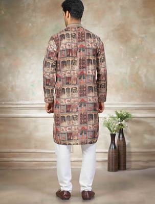 Brown colour cotton with embroidery work kurta pajama menswear collection 2