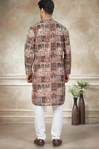 Brown colour cotton with embroidery work kurta pajama menswear collection