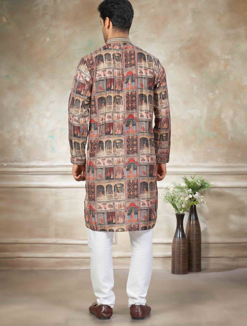 Brown colour cotton with embroidery work kurta pajama menswear collection
