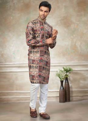 Brown colour cotton with embroidery work kurta pajama menswear collection 3