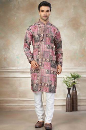 Pink colour cotton with embroidery work kurta pajama menswear collection
