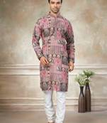 Pink colour cotton with embroidery work kurta pajama menswear collection