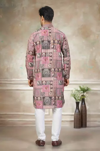 Pink colour cotton with embroidery work kurta pajama menswear collection