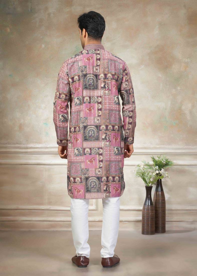 Pink colour cotton with embroidery work kurta pajama menswear collection