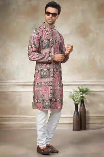 Pink colour cotton with embroidery work kurta pajama menswear collection