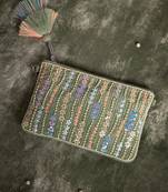 glid sage green & pastel multi corduroy floral sequined sling bag