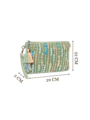 glid sage green & pastel multi corduroy floral sequined sling bag 5