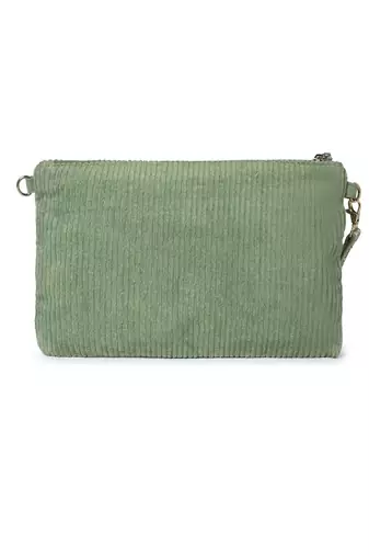 glid sage green & pastel multi corduroy floral sequined sling bag