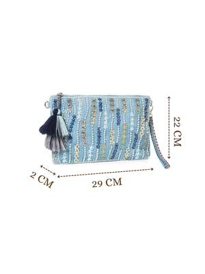 glid powdered blue & pastel multi corduroy floral sequined sling bag 5