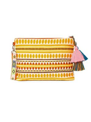 tribal teal blue & multi acrylic jacquard ethnic motifs embroidered sling bag 6