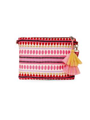 tribal magenta & multi acrylic jacquard ethnic motifs embroidered sling bag 6