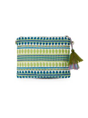 tribal beige gold & multi acrylic jacquard ethnic motifs embroidered sling bag 6