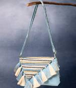 geomat pastel blue & ivory cotton striped jacquard sling bag