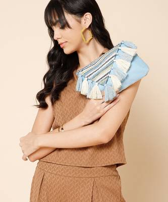 geomat pastel blue & ivory cotton striped jacquard sling bag 3
