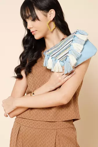 geomat pastel blue & ivory cotton striped jacquard sling bag