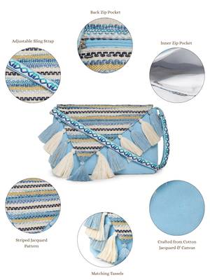 geomat pastel blue & ivory cotton striped jacquard sling bag 4