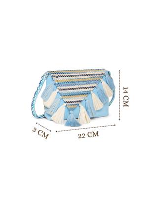 geomat pastel blue & ivory cotton striped jacquard sling bag 5