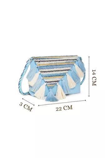 geomat pastel blue & ivory cotton striped jacquard sling bag