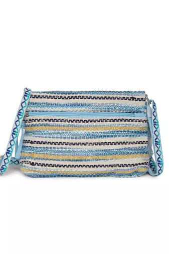 geomat pastel blue & ivory cotton striped jacquard sling bag