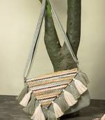 geomat dusty olive green & ivory cotton striped jacquard sling bag