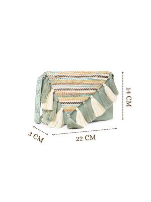 geomat dusty olive green & ivory cotton striped jacquard sling bag 5