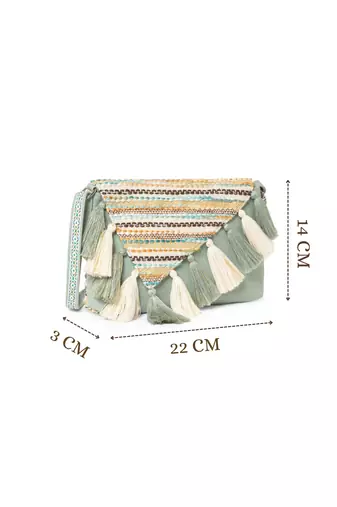 geomat dusty olive green & ivory cotton striped jacquard sling bag
