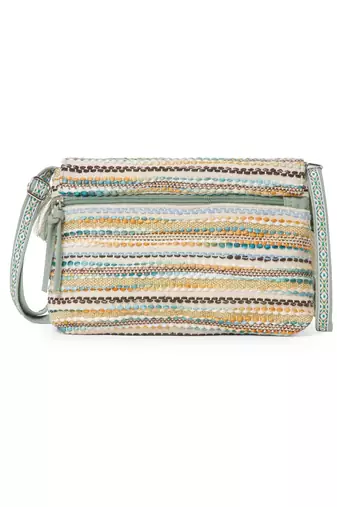 geomat dusty olive green & ivory cotton striped jacquard sling bag