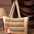 folklore edit ivory & multi cotton striped sequined tote bag