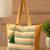 folklore edit mustard yellow & multi cotton striped sequined tote bag