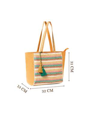 folklore edit mustard yellow & multi cotton striped sequined tote bag 5