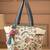 petal posh ivory & navy cotton striped sequined tote bag