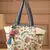 petal posh ivory & navy cotton striped sequined tote bag
