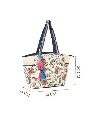 petal posh ivory & navy cotton striped sequined tote bag 5