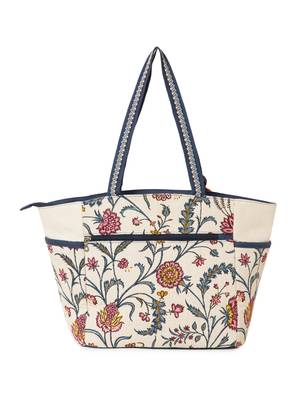 petal posh ivory & navy cotton striped sequined tote bag 6