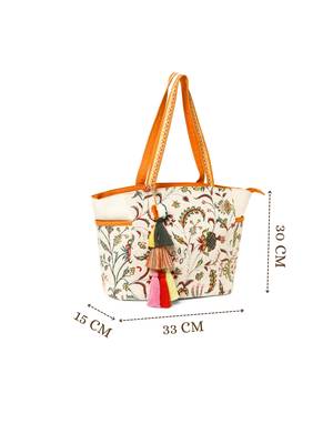 petal posh ivory & orange cotton striped sequined tote bag 5