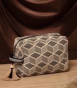tribal beige & black cotton canvas diamond jacquard travel pouch