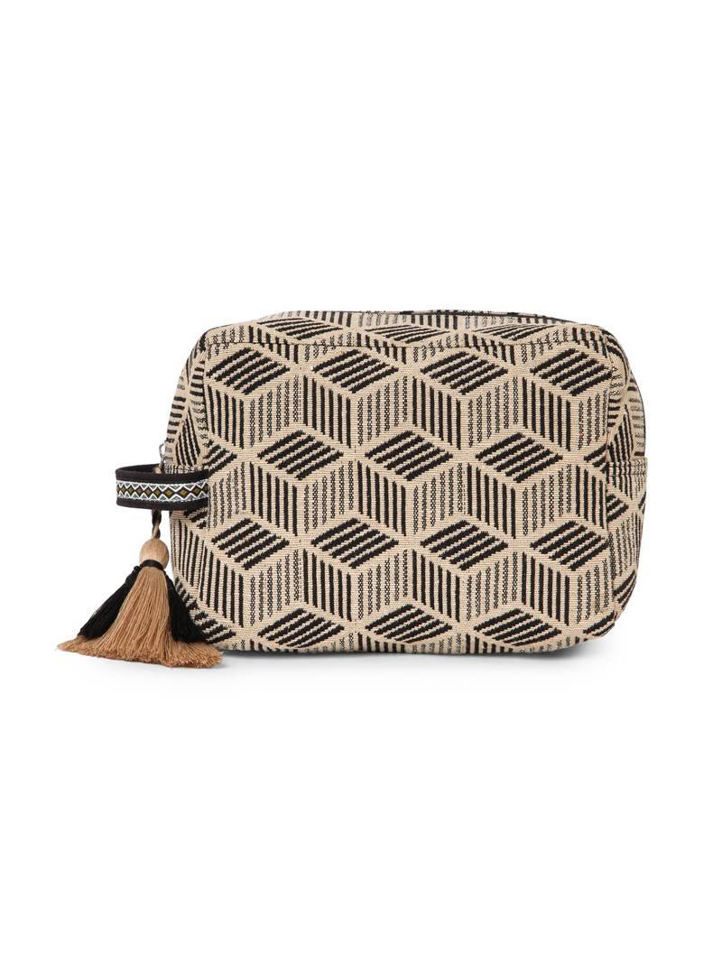 tribal beige & black cotton canvas diamond jacquard travel pouch