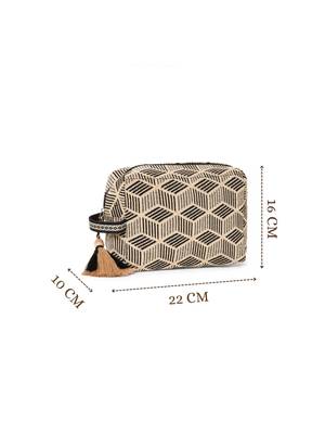 tribal beige & black cotton canvas diamond jacquard travel pouch 5