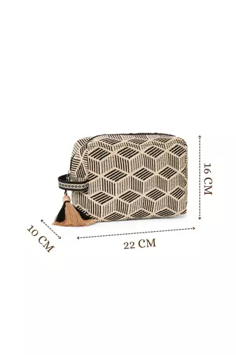 tribal beige & black cotton canvas diamond jacquard travel pouch