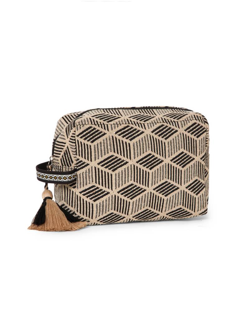 tribal beige & black cotton canvas diamond jacquard travel pouch