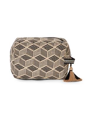 tribal beige & black cotton canvas diamond jacquard travel pouch 6