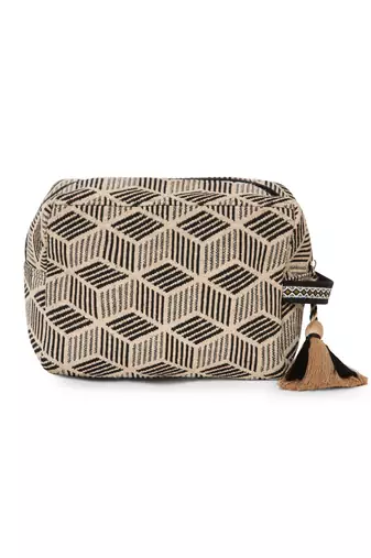 tribal beige & black cotton canvas diamond jacquard travel pouch